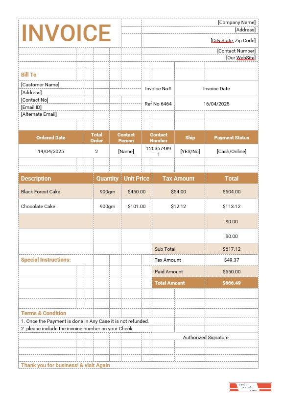 Cake Order Invoice Template PSD template